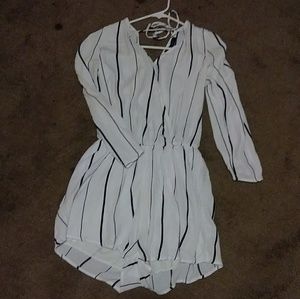 White and Black Striped Romper